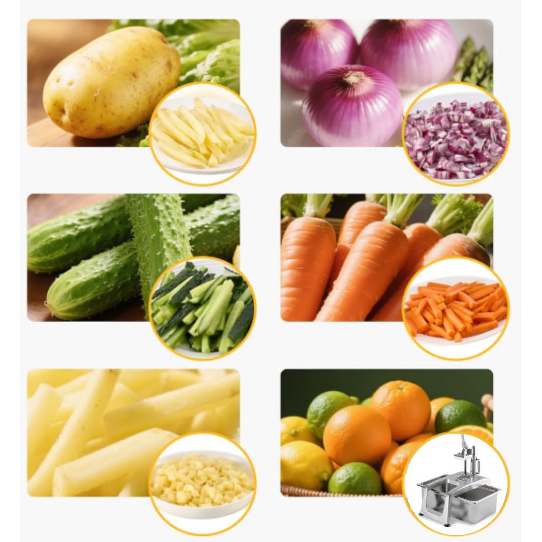 YOMMAK Cortador Manual de Patatas Industrial Profesional Multifuncional Mandolina de Cocina de aluminio anonizado, Picadora Manual Hostelería, Se Suministra con el Corte de 10 * 10