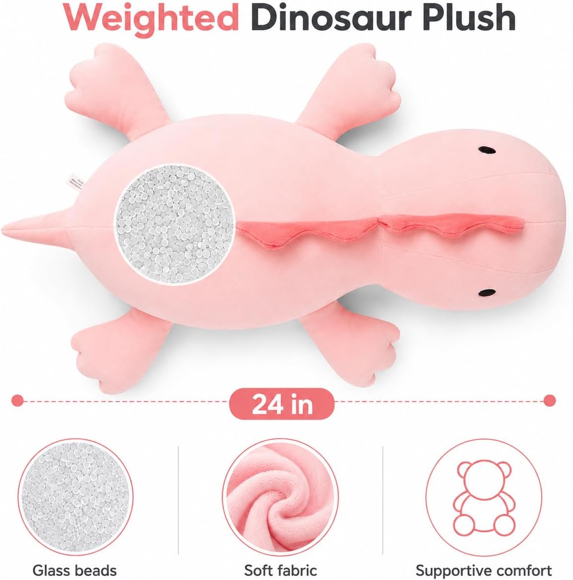 3.5 lb Weighted Stuffed Animal, 24-Inch Pink Dinosaur Plush image 3