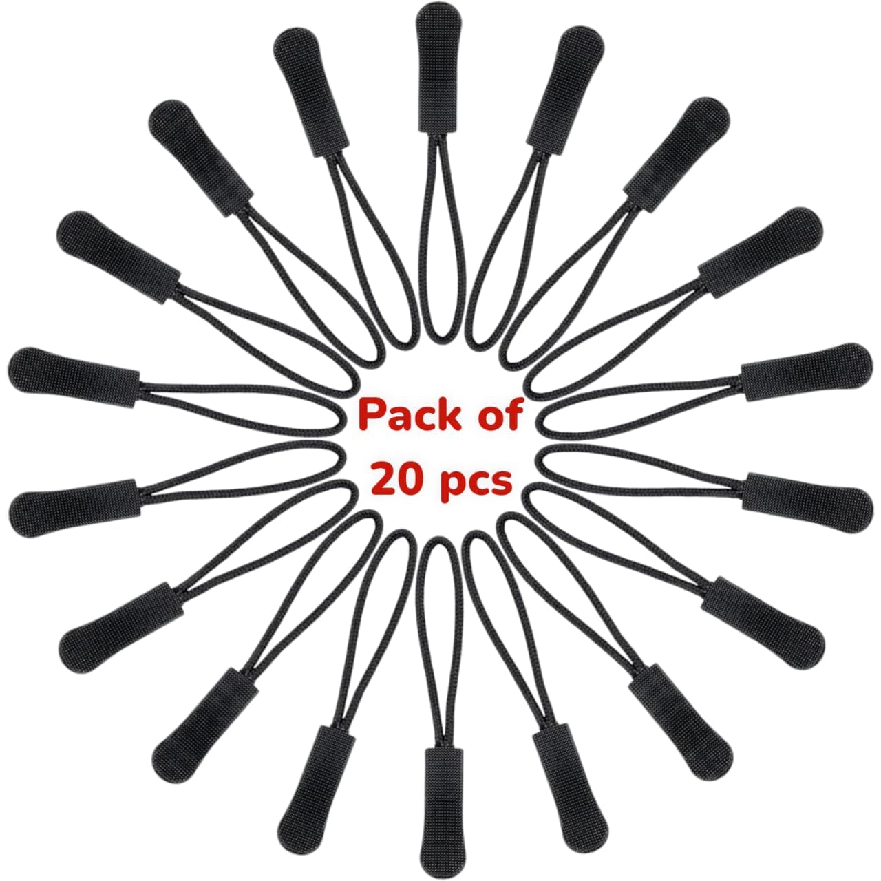 RIANZ® Zipper Puller - Nylon Cord with Plastic Pull Extension - Replacement for Broken or Missing Pulls - for Clothing, Jacket, Backpack, Bags, Purses - DIY, Sewing, Tailoring (Black - Pack of 20 Pcs) 3