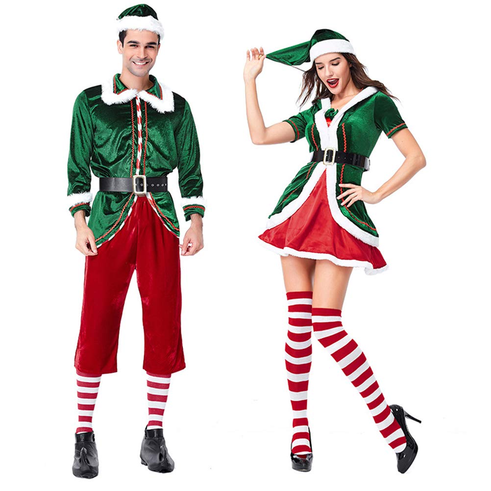 Conjunto de Disfraz de Elfo Navideño para Adultos, Traje de Cosplay con Cinturón para Fiesta Navideña de Halloween