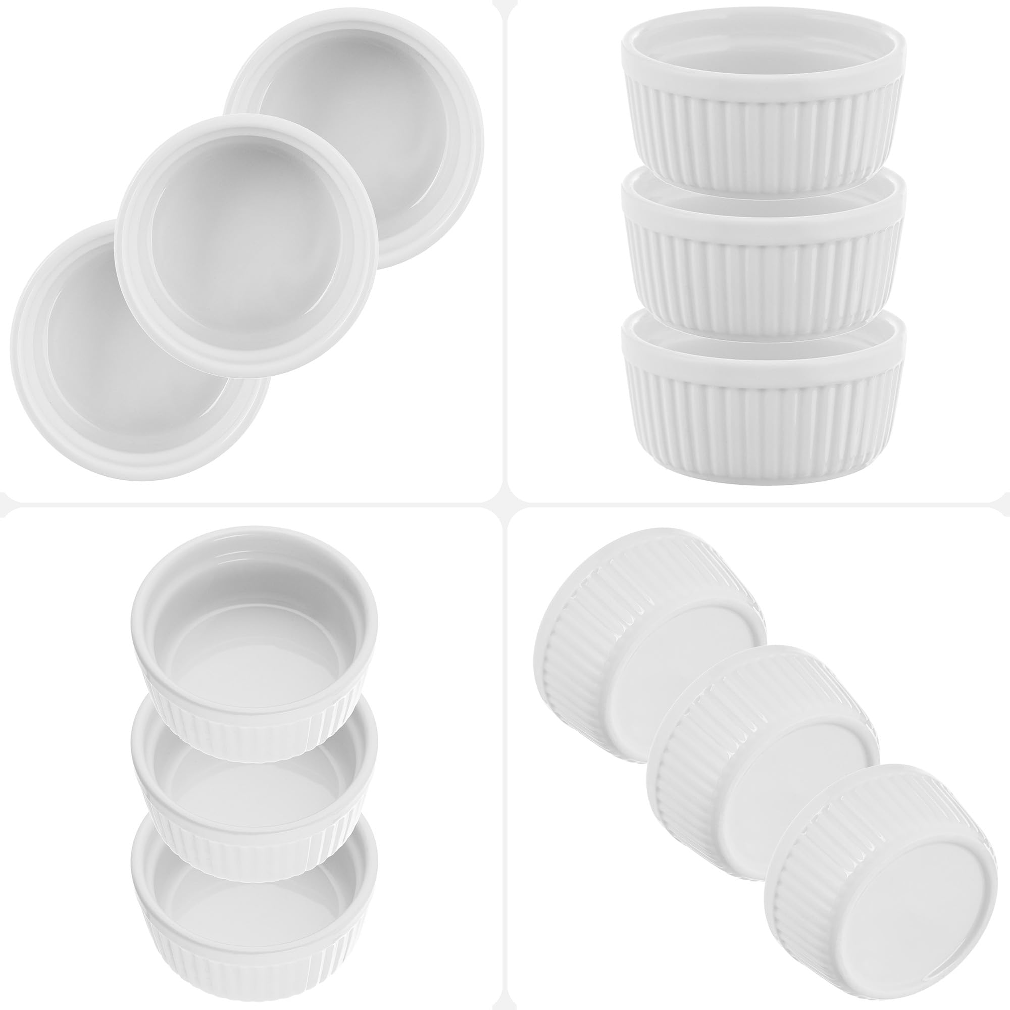 KADAX Set di 3 ramequini soffiati, diametro 11 cm, in porcellana, adatti al forno, per crema bruciata, soffiato, bianco
