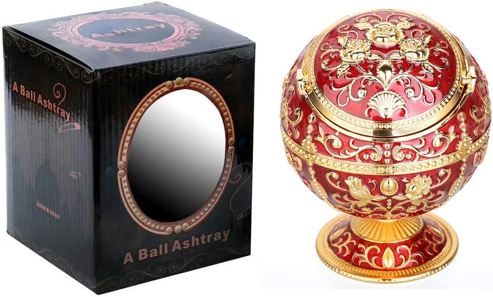 LAUYOO Windproof Ashtray with Lid for Cigarettes Metal Portable Cigar Ashtray Odor Eliminator for Indoor outdoor Hand Stamped Rose Pattern with Sparkle Fancy Gift for Men Women (Dark Red-Gold Rose) image 5