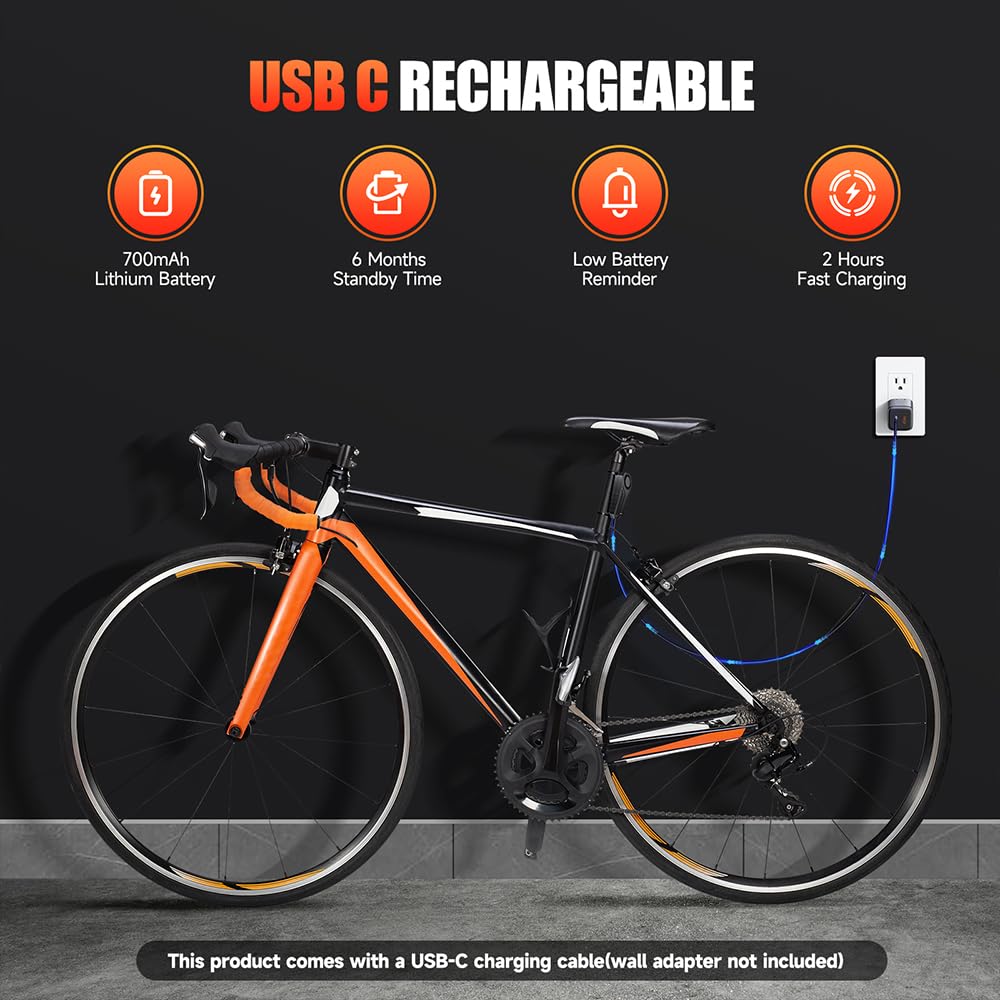 WSDCAM Allarme per bici aggiornato con telecomando, allarme di sicurezza antifurto forte da 113 dB, raggio di 60 m, impermeabile IP65, ricaricabile USB-C, clacson e localizzatore per bici elettriche