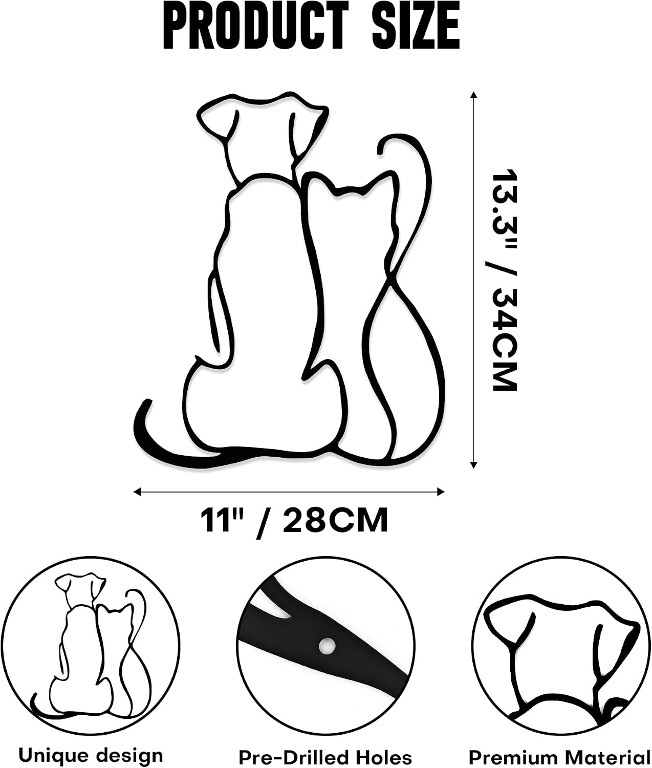 Rajukit Dog & Cat Metal Wall Art–Minimalist Pet Decor