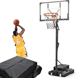 FirstAsk Portable Basketball Hoop: 10FT Height Adjustable, 44" Polycarbonate Backboard, Wheels - Ideal for Kids, Youth, Adults Backyard Driveway Play