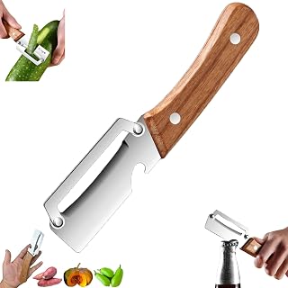 Multi Functional Vegetable Peeler for Kitchen, Premium Peeler with Wooden Handle and Bottle Opener, Stainless Steel Single Blade Peelers Tool, Suitable for Vegetables or Fruits That Need to Be Peeled