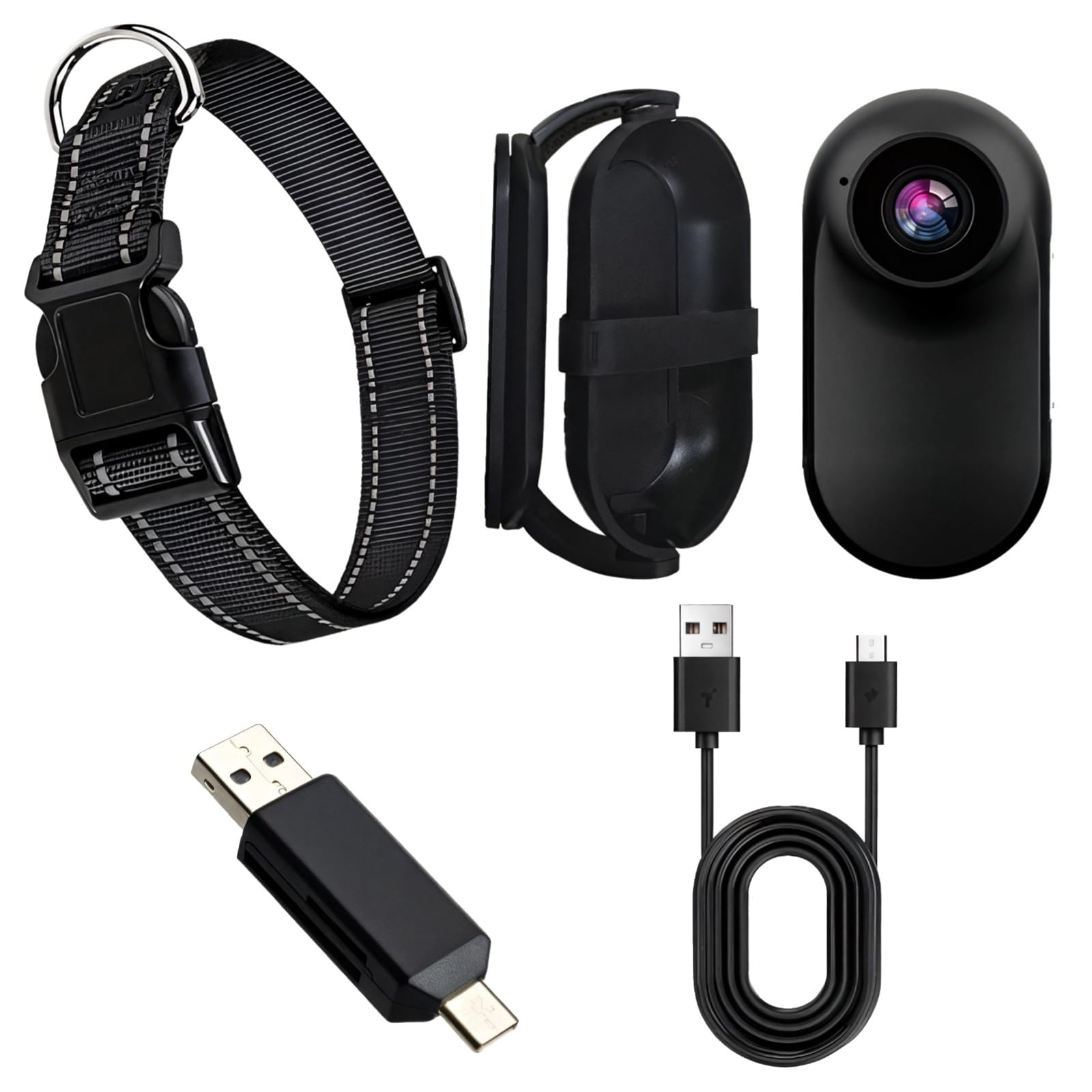Mini Pet Action Camera with 360° Stand for Cats and Dogs, Adjustable Neck, OTG Adapter, USB Cable, HD Recording for Indoor and Outdoor Use