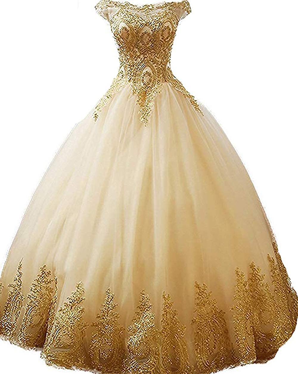 QXMYOO Vestido de Baile Sweet 16, Vestido de quinceañera Formal Largo con Apliques Dorados
