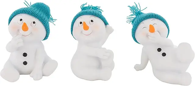 3 Türkis Schneemann Figuren sitzend 11,5cm - Winterdeko Nøddeknækker