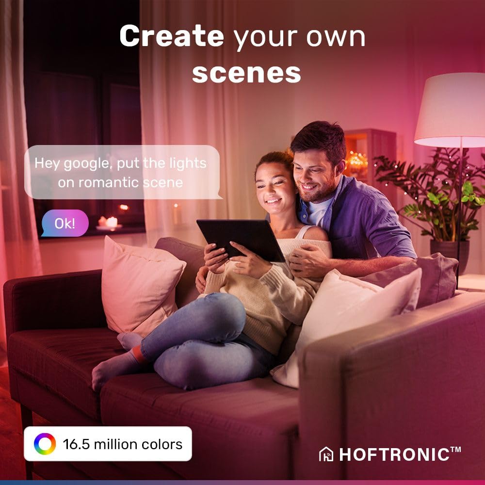 HOFTRONIC - 10er Smart Home E14 LED Lampe C37 kerzenleuchte - Farbig RGBWW - 5,5 Watt 470 Lumen - WiFi + Bluetooth - Steuerbar via Handy und Sprache (Google Home, Alexa und Siri)