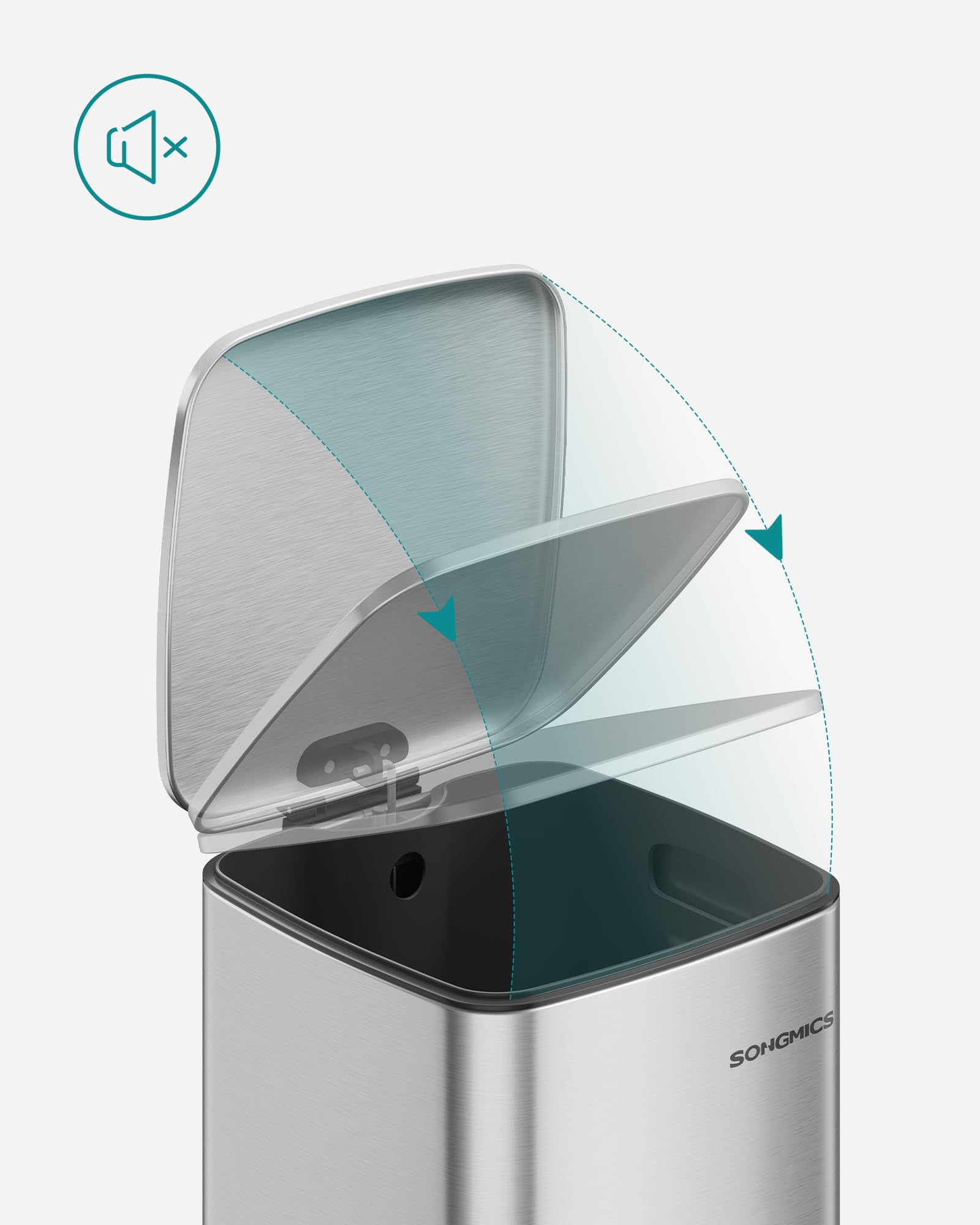 SONGMICS Afvalemmer voor de keuken, afvalbak 20 l, pedaalemmer van staal, met binnenemmer, zachte sluiting en opening, metallic zilver LTB592E01