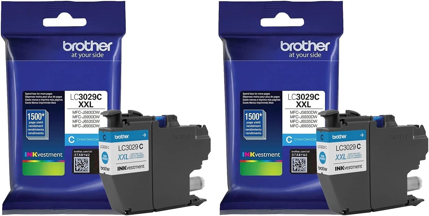 Brother Genuine LC3029CXXL Super High Yield Cyan Ink Cartridge (LC3029C) (for use with MFC-J5830DW MFC-J5830DWXL MFC-J5930DW MFC-J6535DW MFC-J6535DWXL MFC-J6935DW Printers) (Pack of 2)