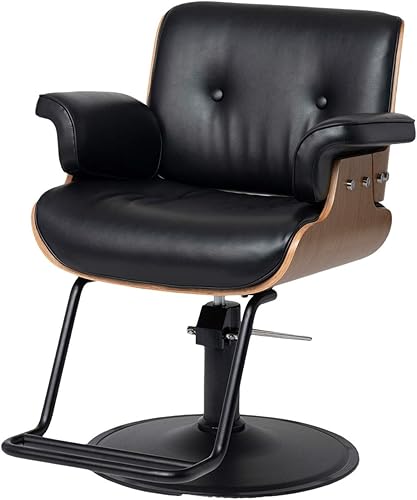 Buy-Rite Keaton - Silla profesional de peluquería, vinilo negro, marco de madera duradera, diseño copetudo, bomba hidráulica, respaldo inclinado,