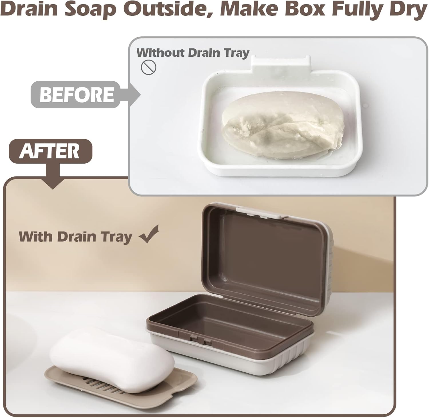 2 Pack Travel Soap Container Soap Box Travel Soap Holder with Removable Draining Layer Portable Soap Case for Hiking,Gym,Bathroom,Traveling,Camping,Vacation,Outdoor Shower (Gray)