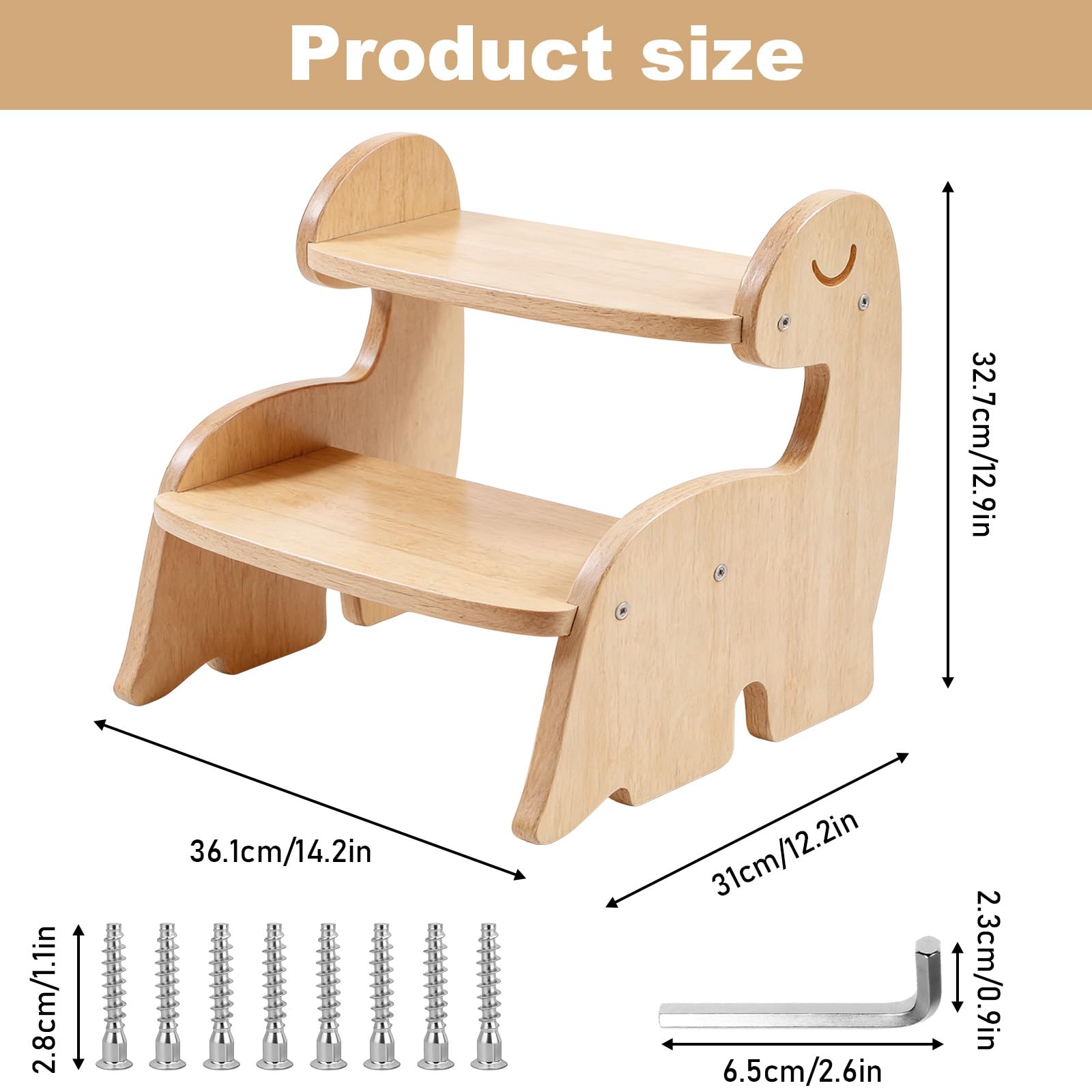Tritthocker für Kinder, Gegen Wand Schrank Dinosaur Baby Tritthocker, 2 Stufe, Holz Holzhocker für Kinder Möbel, Lernturm Montessori für Küche Badezimmer Schlafzimmer Kinderzimmer WC
