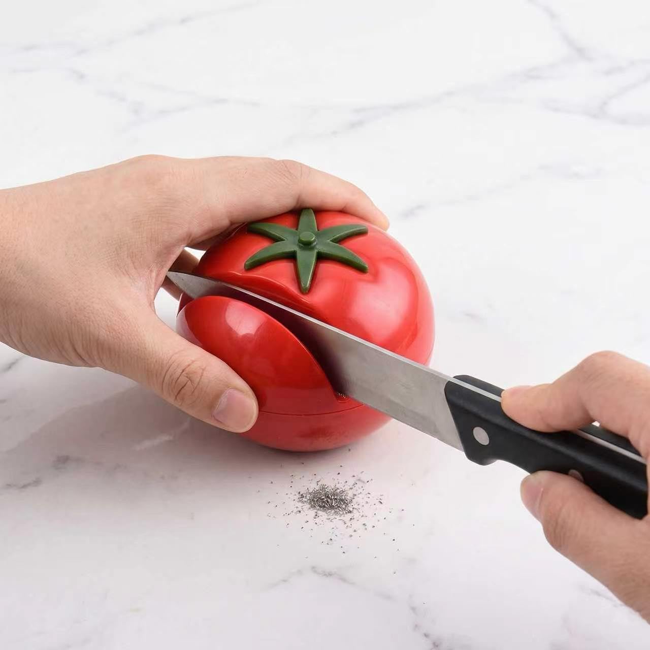 Manual Knife Sharpener, Tomato Shaped Kitchen Knife Sharpening Tool - Cute Compact Design, Easy Grip Non-Slip Base, Portable Home Kitchen Sharpener for Chef Knives and Cooking Tools