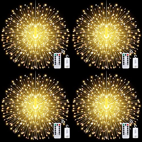 Techip 4 Pcs 225Led Starburst Lights Battery Operated Fairy Lights Copper Wire With Remote 8 Modes Wedding Hanging String Lights Christmas Decorative Lights Outdoor Indoor Decoration,Warm White #TOP5