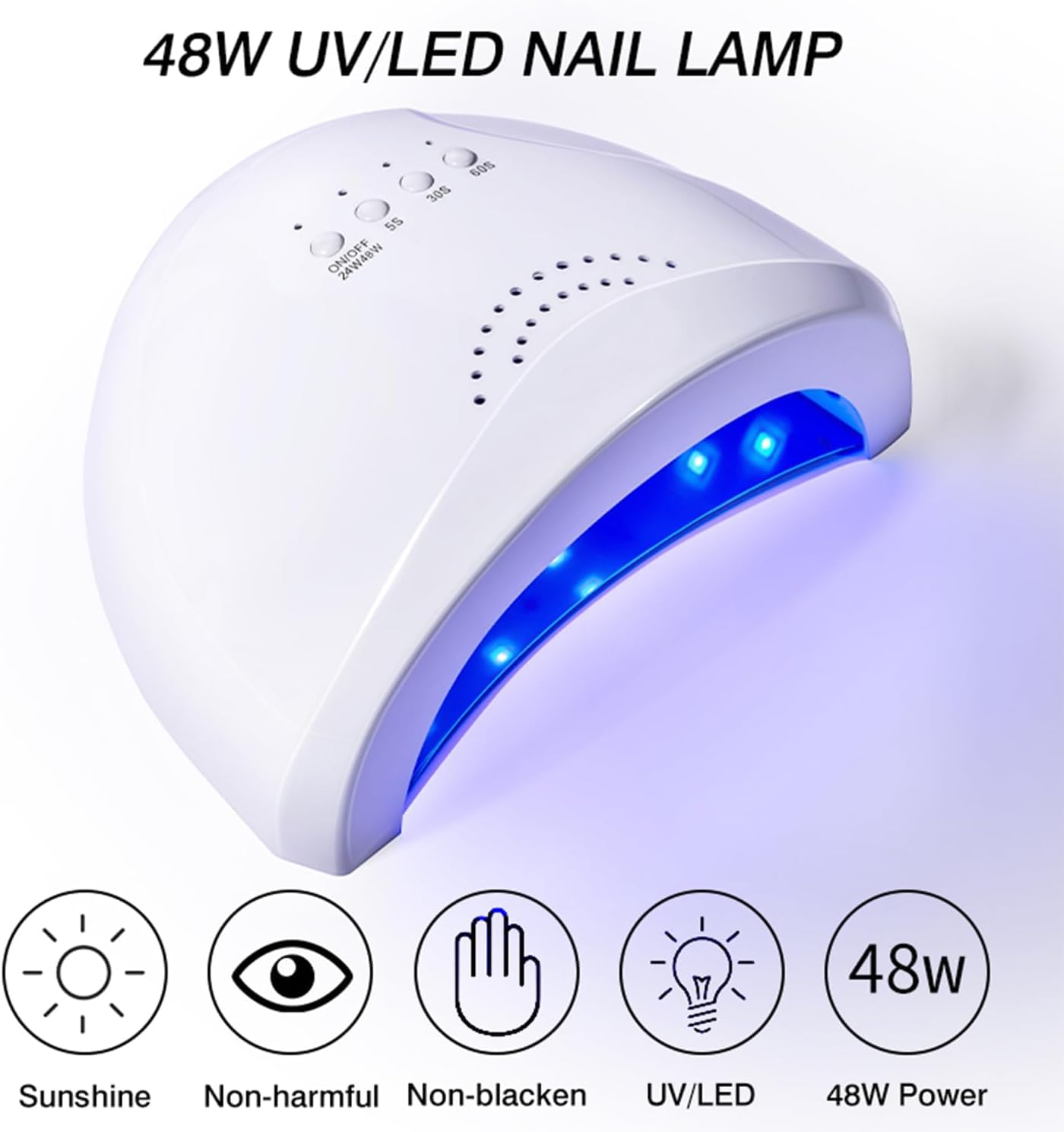 Coppia Lampade per unghie UV/LED 3 timer 48W,asciuga rapidamente tutti i tipi di gel per unghie, come gel UV, gel per scultura e gel rigidi - Set 2 Pezzi