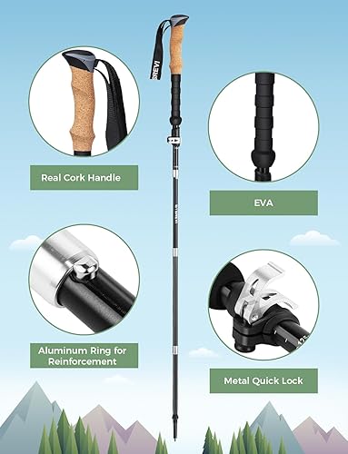 Miniatura 3 de Bastones de trekking, 7075 de aluminio ligero plegable bastones de senderismo, 43.3-51.2 in de altura ajustable con cierre de clip de agarre de
