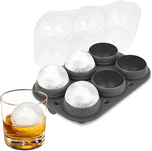Samuelworld Large Ice Ball Maker with Lid, 6 x 2.5 Inch Food-Grade Silicone Ice Tray for Whiskey and Cocktails - Gray