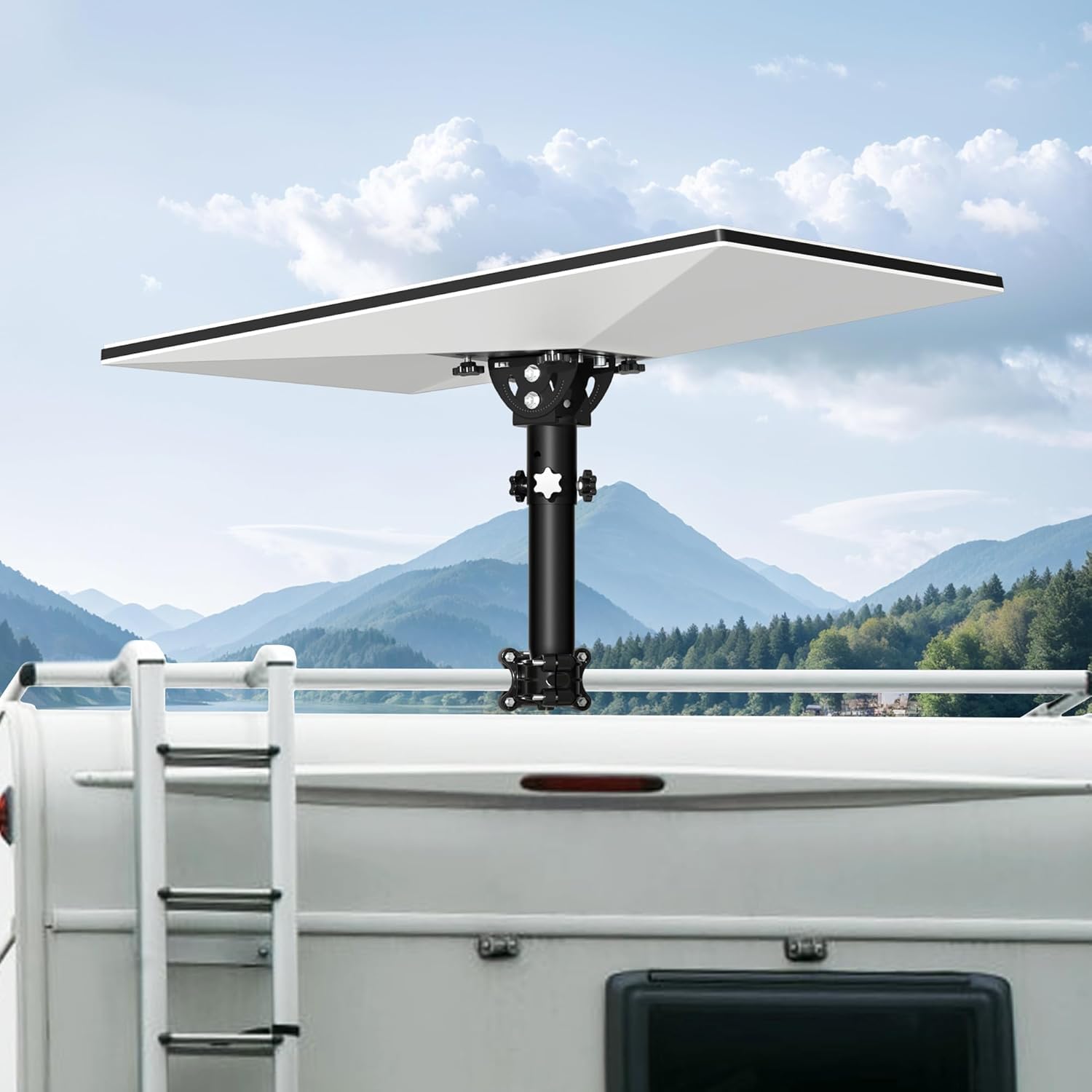 Supporto Starlink Gen 3 per RV con Scala, Adattatore per Tubo V3 Regolabile a 160°, Kit di Montaggio Starlink per Auto, SUV, Yacht, Staffa di Fissaggio per Palo (Adatto per Pali da 0,9-1,1")