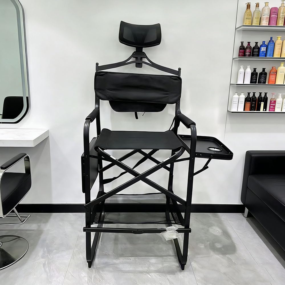 Folding Director Chair Sedia da Regista Portatile for truccatori con tavolino Laterale,portabicchieri,Sedia Parrucchiere Pieghevole e Leggera for saloni di Trucco,Cinema