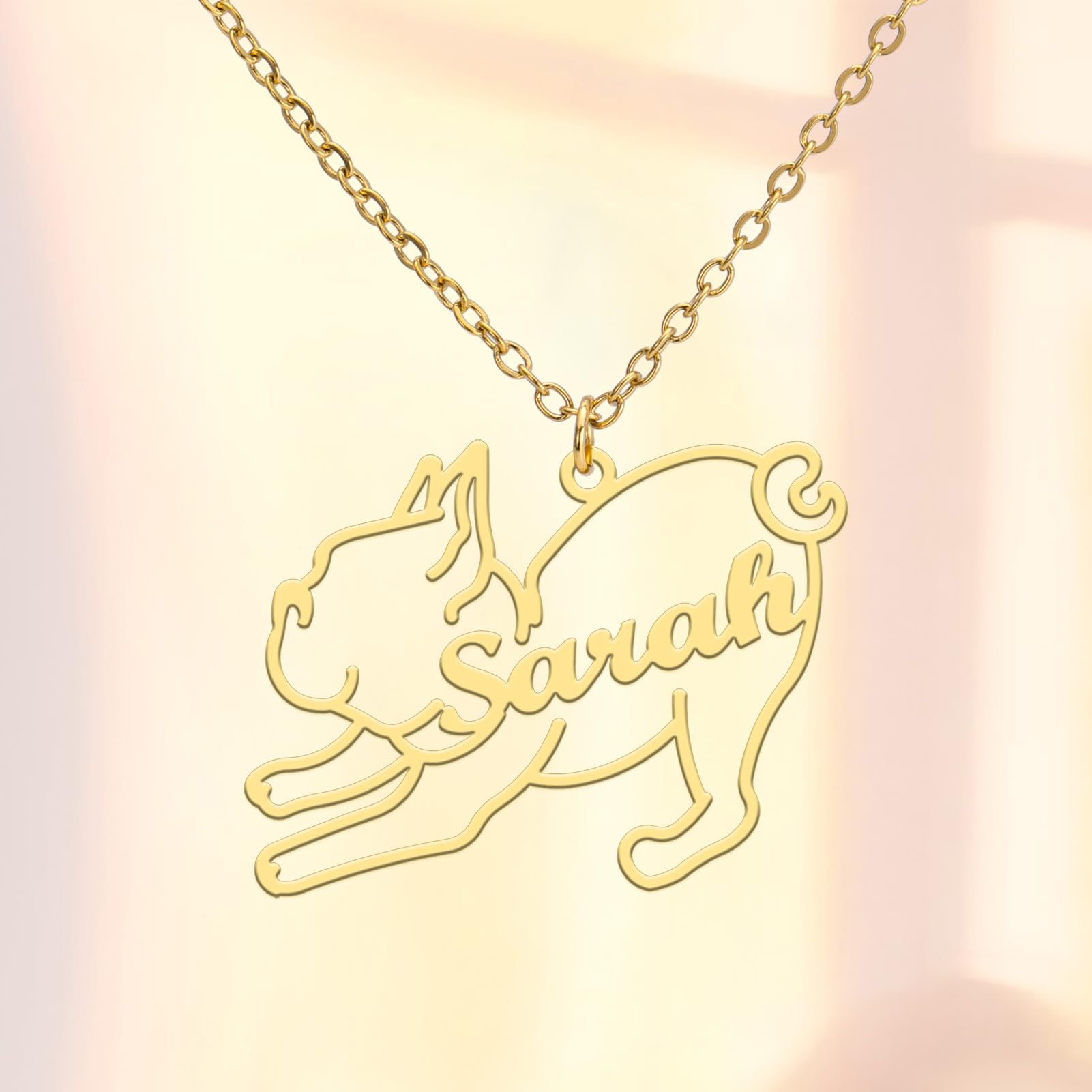 Zierliche individuelle Hundenamen-Halskette, individueller Tiernamen-Anhänger, Dackel, Pudel, Labrador, Deutscher Schäferhund, personalisierter Haustier-Gedenkschmuck