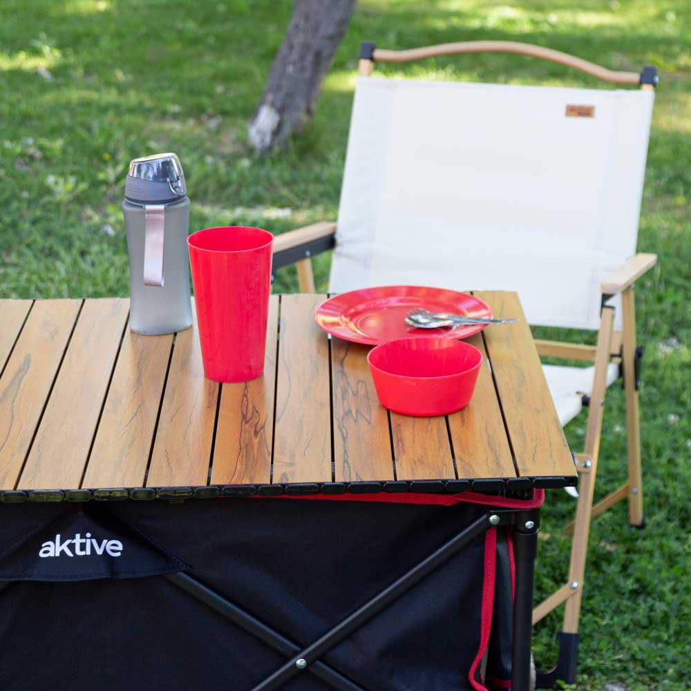 AKTIVE Strandtischwagen, Zum Transportieren von Strand-, Garten- oder Campingzubehör, Schwarz, 100 kg, Stabile 360º Schwenkräder mit Bremse, Mehrwinkelgriff, Tasche, Abdeckungen, Stuhlgestell (62373)