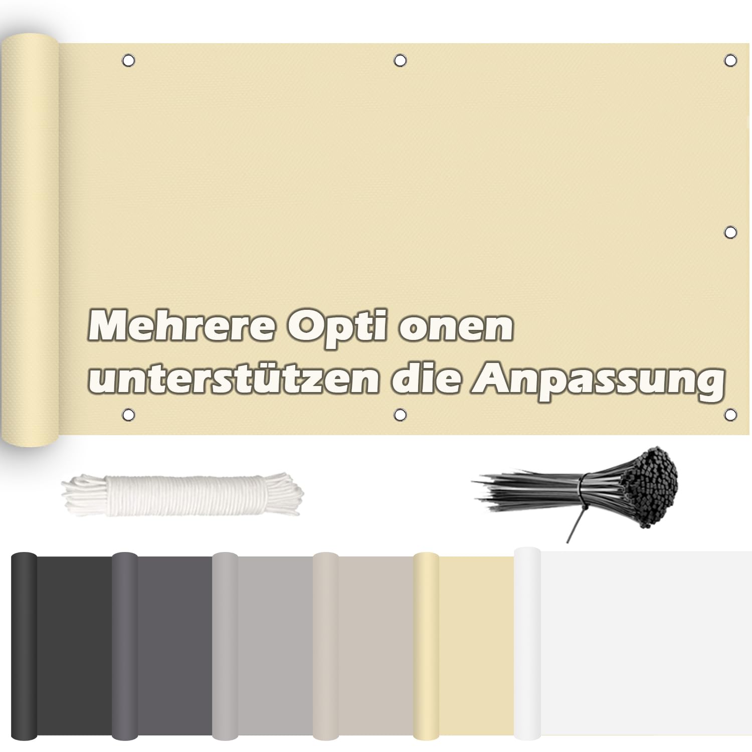 ROBAG Terrassen Sichtschutz 100x1400cm, Sichtschutz Balkonbespannung, 160 g/m², mit Ösen und Kordel für Gartenzaun Balkonzaun - Beige