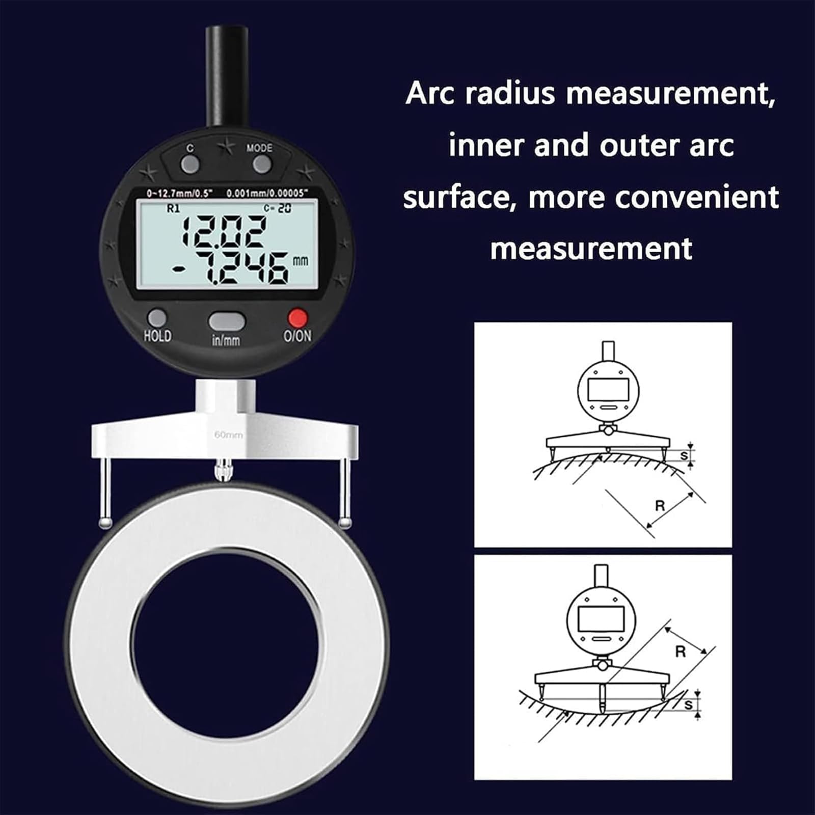 Digitales Radius-Messgerät, hochgenaues Messwerkzeug für mechanische Teile und Holzformen, 5–700 mm Reichweite