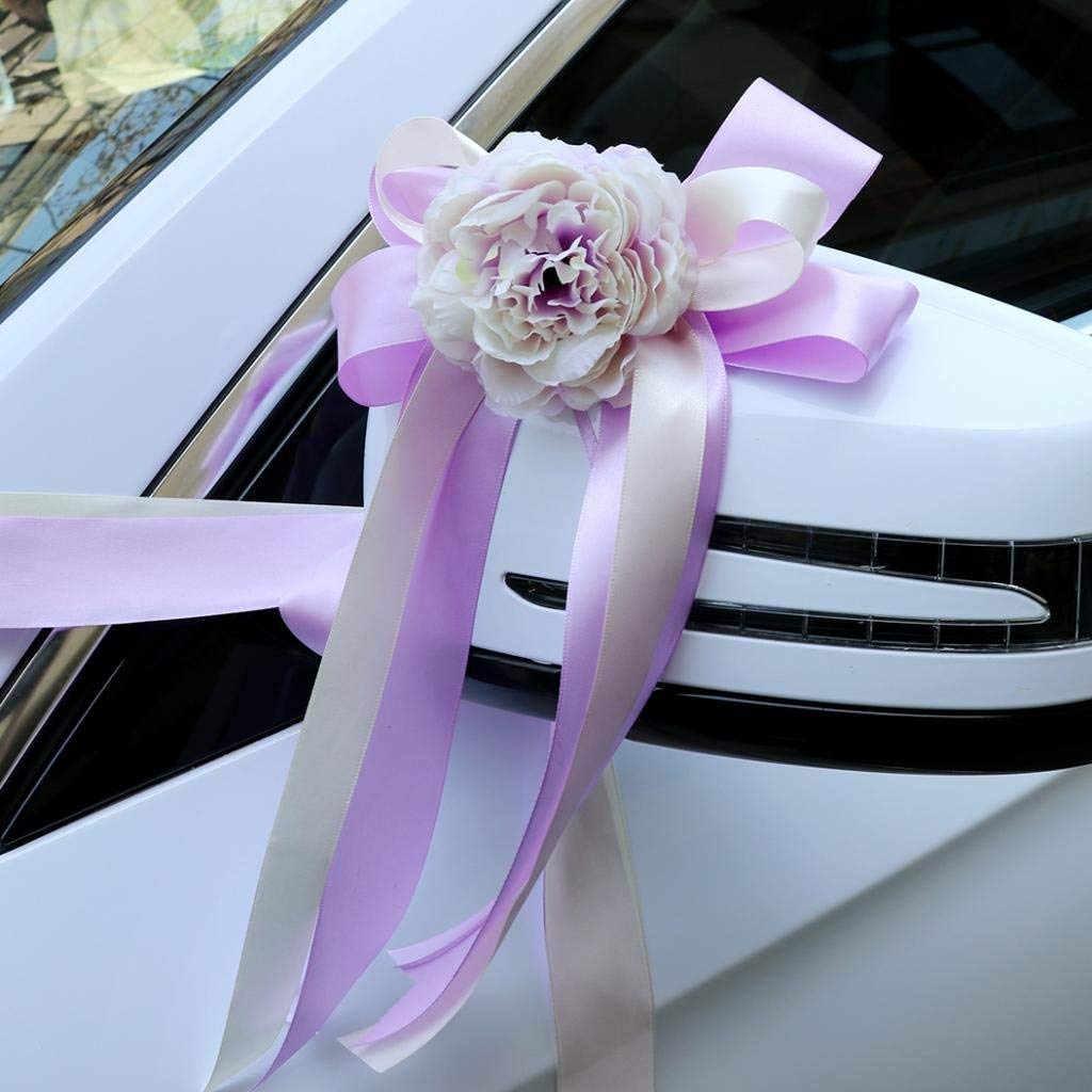 Backbayiaia12 Stück künstliche Blume Auto Dekoration Hochzeit Bogen Schleife Ornament