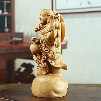 Amazon.co.jp: 仏像 木彫り 布袋様の置物 ツゲ製高級木彫り