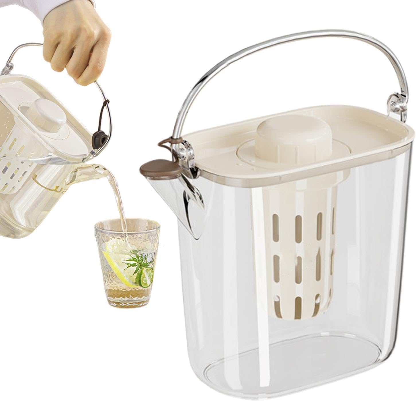 Drink Dispenser Plastic Drink Container with Filter, Beverage Dispensers for Fridge, Bar, Party & Daily Use, Milk, Juice,Tea, Containers Lids, Iced Tea