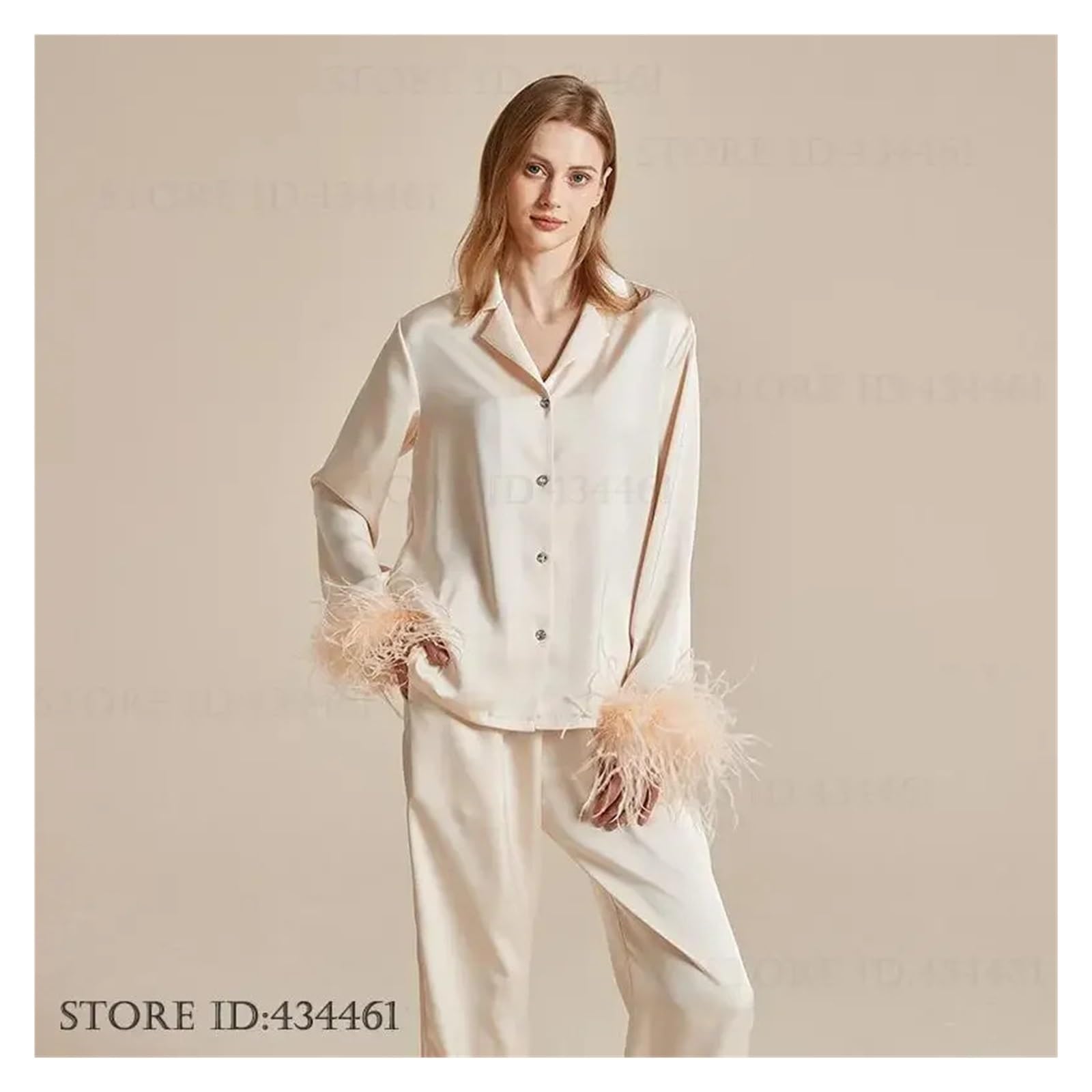 Conjunto de Pijamas de Plumas de Lujo, Ropa de Dormir a la Moda for Mujer, Pijamas, Traje Elegante de satén de Seda, Pijama, Ropa de casa