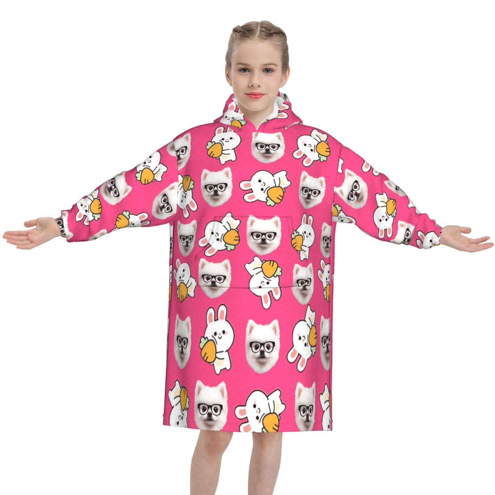 Custom Kids Hoodie Blanket – Add Your Text/Image/Photo Personalised Hooded Blanket for Boys & Girls, Cozy and Warm, Kids Oversized Hoodie, Wearable Blanket Winter Wear — image 1