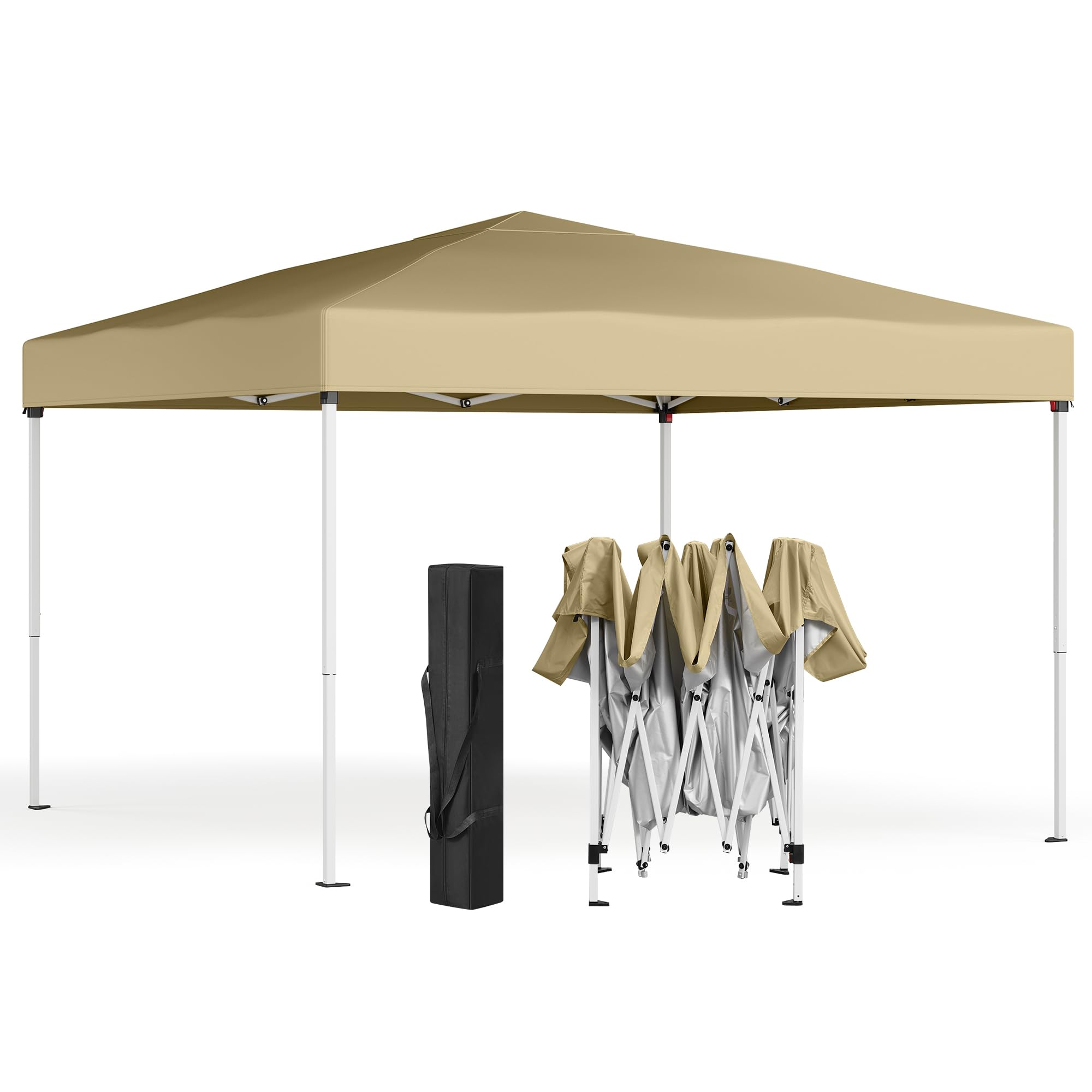 SONGMICS Gazebo 3 x 3 m, Tendone Pieghevole, Protezione Solare, Resistente alla Pioggia Leggera, Portatile, per Cortile, Giardino, Mercato, Beige GCT102LZ01