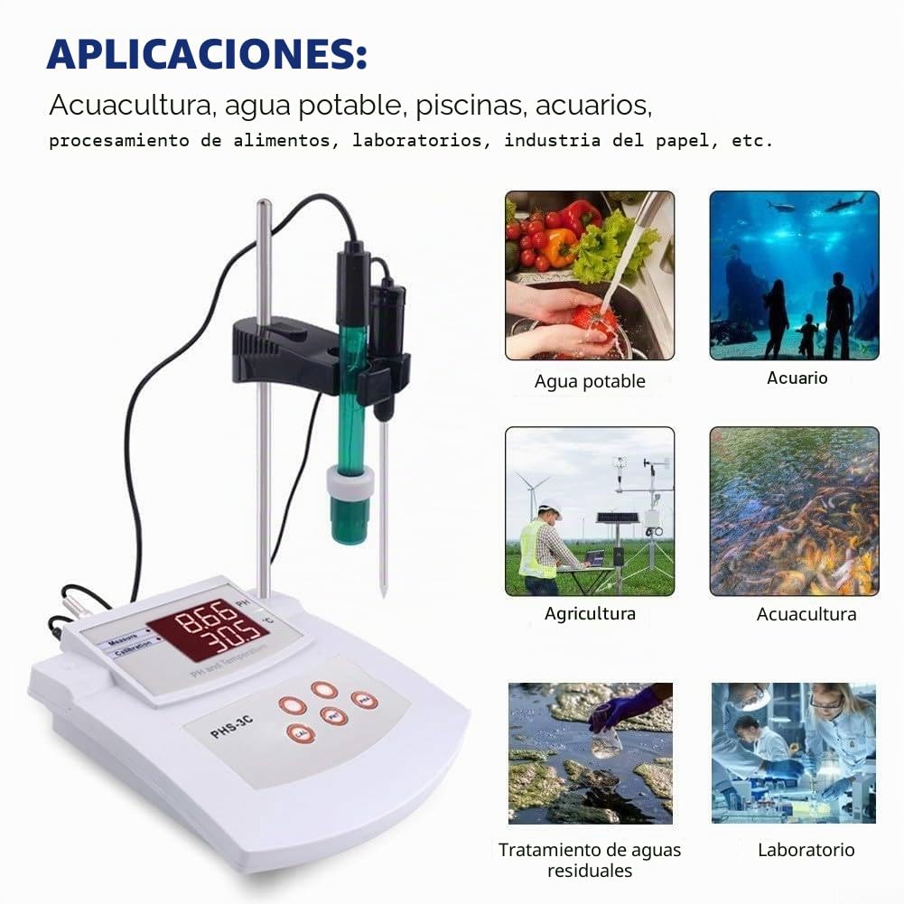 PHmetro de laboratorio de mesa, probador de acidez y alcalinidad PH de laboratorio, medidor de pH de mesa con calibración automática de la acidez 2 en 1, apto para ambiente, laboratorio y