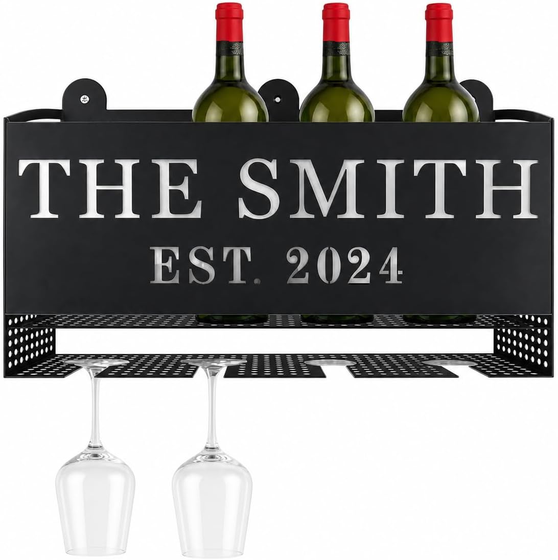 Personalized Wall Mounted Wine Rack, Personalized Valentine's day gifts, Custom Bottle Wine Rack, Wedding Gifts, Personalized Gift for Couples