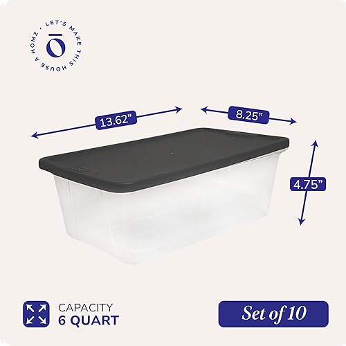 Vista 30 de Homz - Contenedores de plástico para almacenamiento, con tapas blancas, 6 cuartos de galón, transparentes, apilables Tapa azul,Tapa gris,Tapa blanca