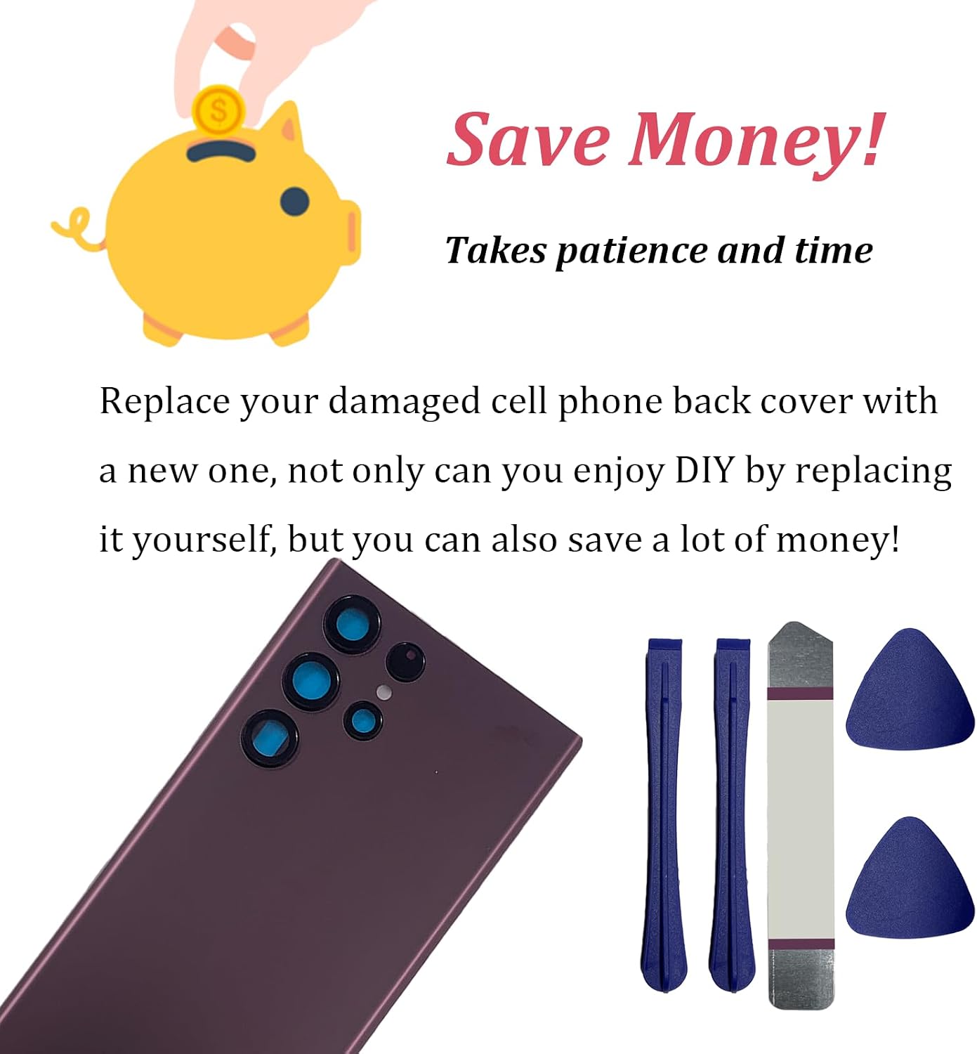 S22 Ultra Back Glass Replacement for Samsung Galaxy S22 Ultra 5G Rear Back Glass with Adhesive and Pre-Installed Camera Lens+Repair Tool Kits(Burgundy) image 5