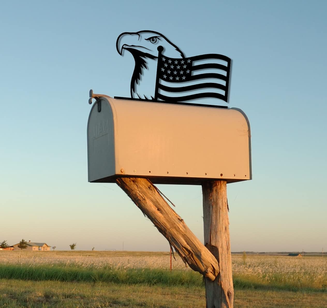 American Bald Eagle with US Flag - Metal Mailbox Topper - Made in USA