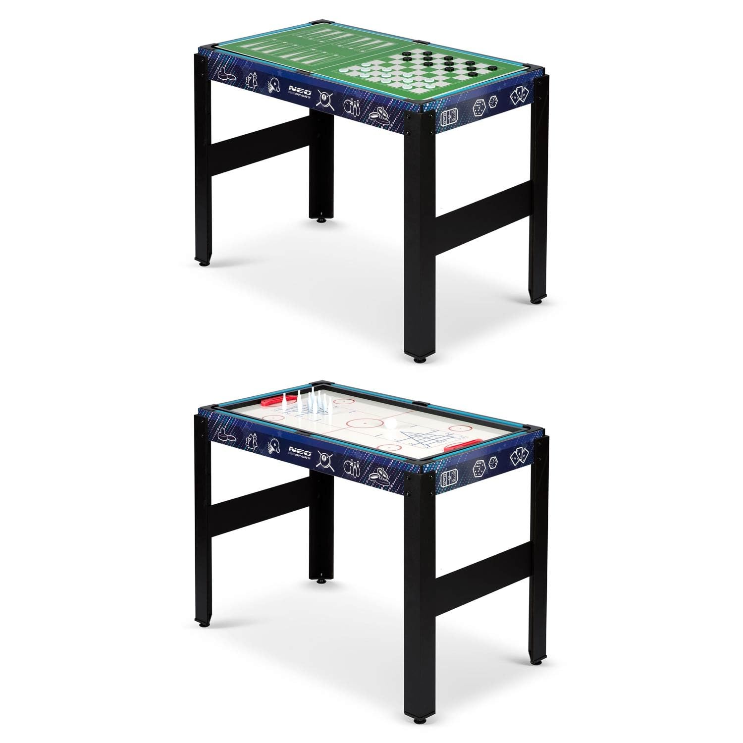 Neo-Sport Multi Spieltisch 12in1, Tischfußball, Tischflagge, Cimberg, Billard, Kontrolle, Bowling, Schach, Karten, 106 x 59 x 90 cm