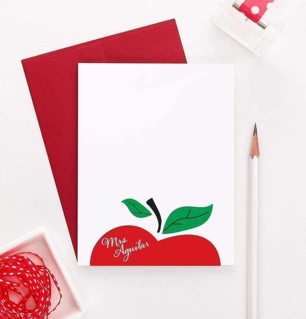 Apple Personalized Note Cards, Personalized Teacher stationery, Personalized Teachers Gifts, Personalized Gift for Teachers, Your Choice of Colors and Quantity
