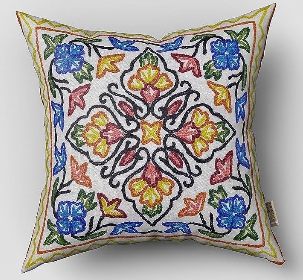 Buy Handmade Kashmiri Cushion Covers Floral Design (Multicolor, Set of