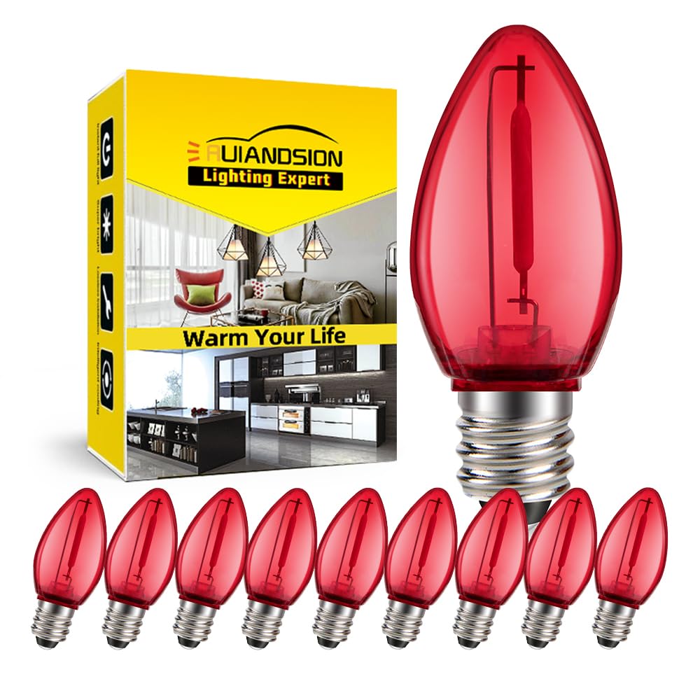 Ruiandsion E12 LED Bulb 220V Red 1W Screw Base LED Bulb Replacement for Christmas Tree Fireplace Decorations Reindeer Lights Jack-o'-Lanterns Pack of 10