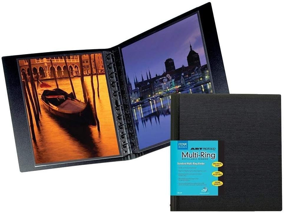 Itoya Art Portfolio Multi-Ring Refillable Binder (11 x 14") + Bonus Scrapbooking Stickers 4 Pages of Emojis, Quotes, Letters & Numbers (11x14" x 1) : Office Products