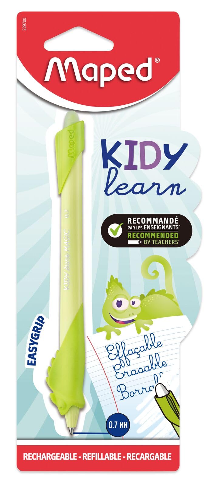 Maped - Kidy Learn Erasable Pen - Kids Chameleon Animal Pen with Built-in Eraser, Refillable and Ergonomic - School Supplies for Learning to Write