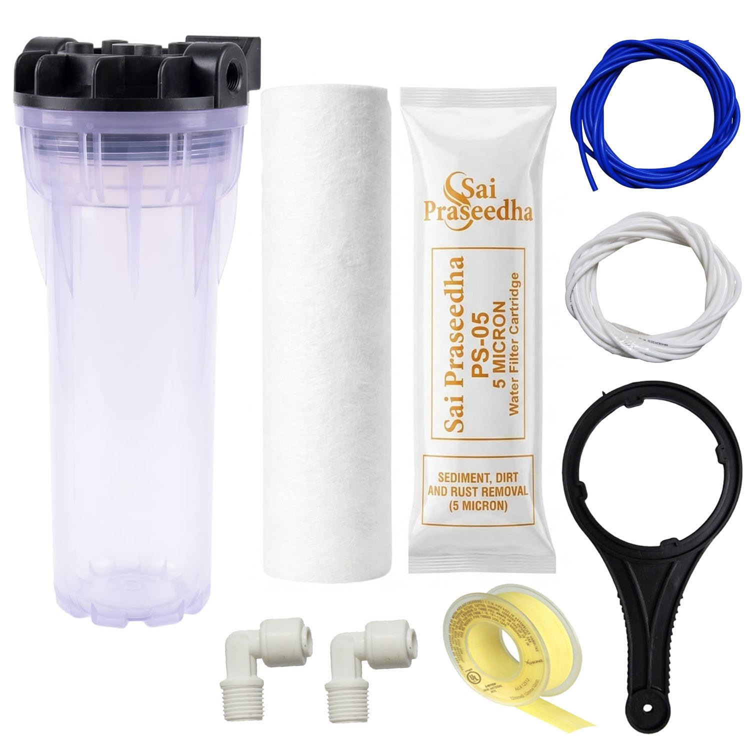 TAVASYA Water Filter Housing Kit with 2 Smooth Spun Cartridges (10 Inch) |Transparent | 2 Pipes (2m.Each), 1 Spanner, 1 Tape & 2 Fittings |Compatible with Most RO/UV/UF Systems-image-19