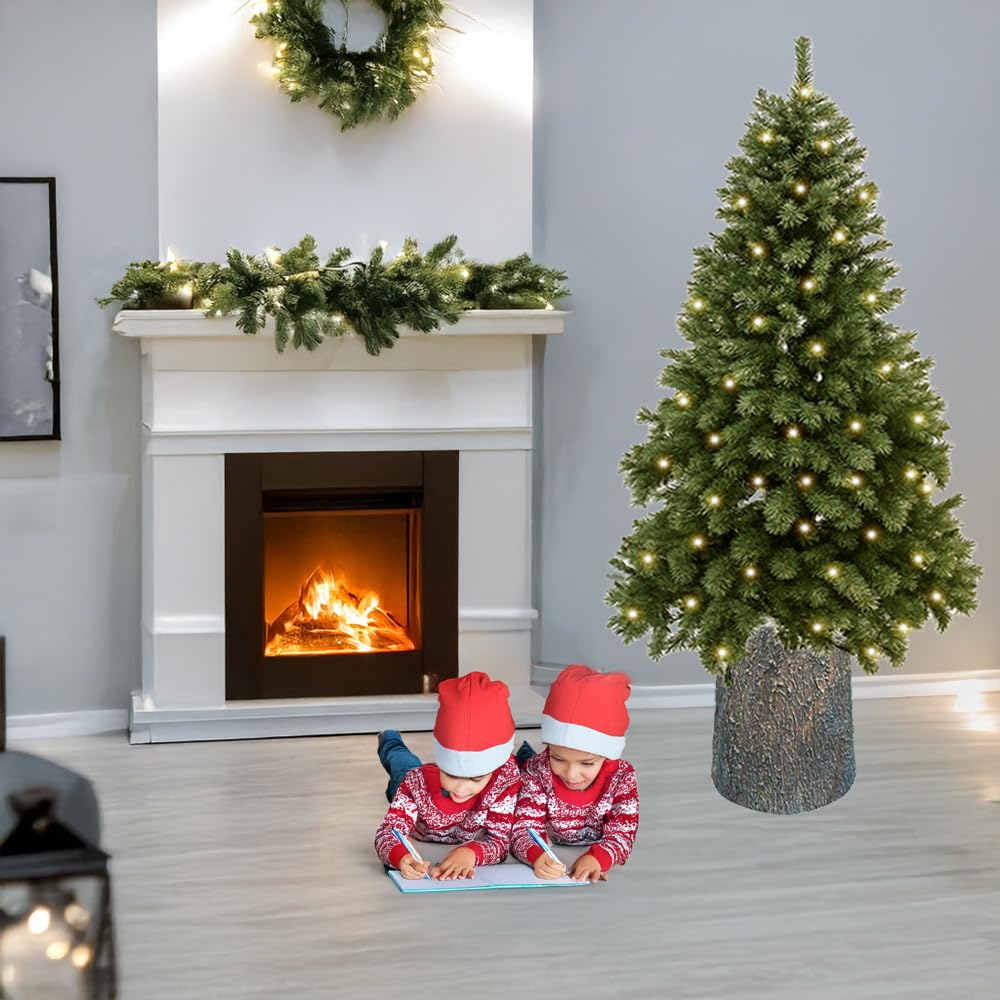 Base Supporto Albero di Natale da 150 a 240h cm - Forma Tronco, Effetto Realistico, Attacco Universale 3,7cm, con Ganci, Attacco di Metallo, Decorazioni, Festività - Vetro Resina