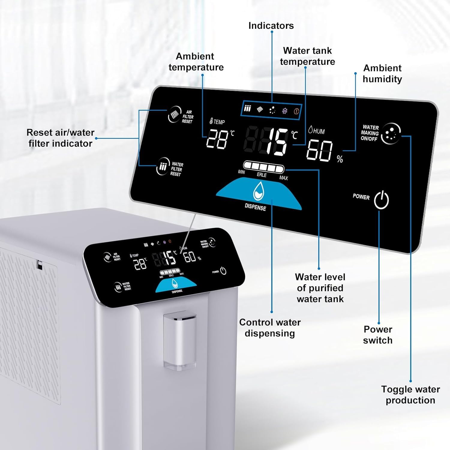 Generador de agua atmosférica mejorado 2025, purificación de 4 etapas, 10 l, filtro de agua de encimera con UV, sistema de agua potable para oficina.